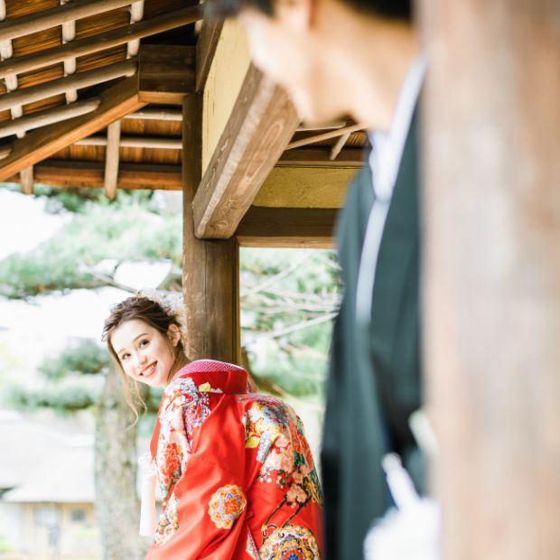 縮景園,前撮り,フォトウェディング,ロケーションフォト,和装,色打掛,紋付