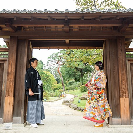 肥後細川庭園,前撮り,フォトウェディング,ロケーションフォト,和装,色打掛