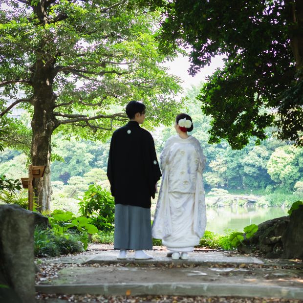 清澄庭園,前撮り,フォトウェディング,ロケーションフォト,和装,色打掛,紋付