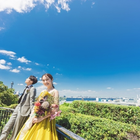 港の見える丘公園,前撮り,フォトウェディング,ロケーションフォト,カラードレス,タキシード